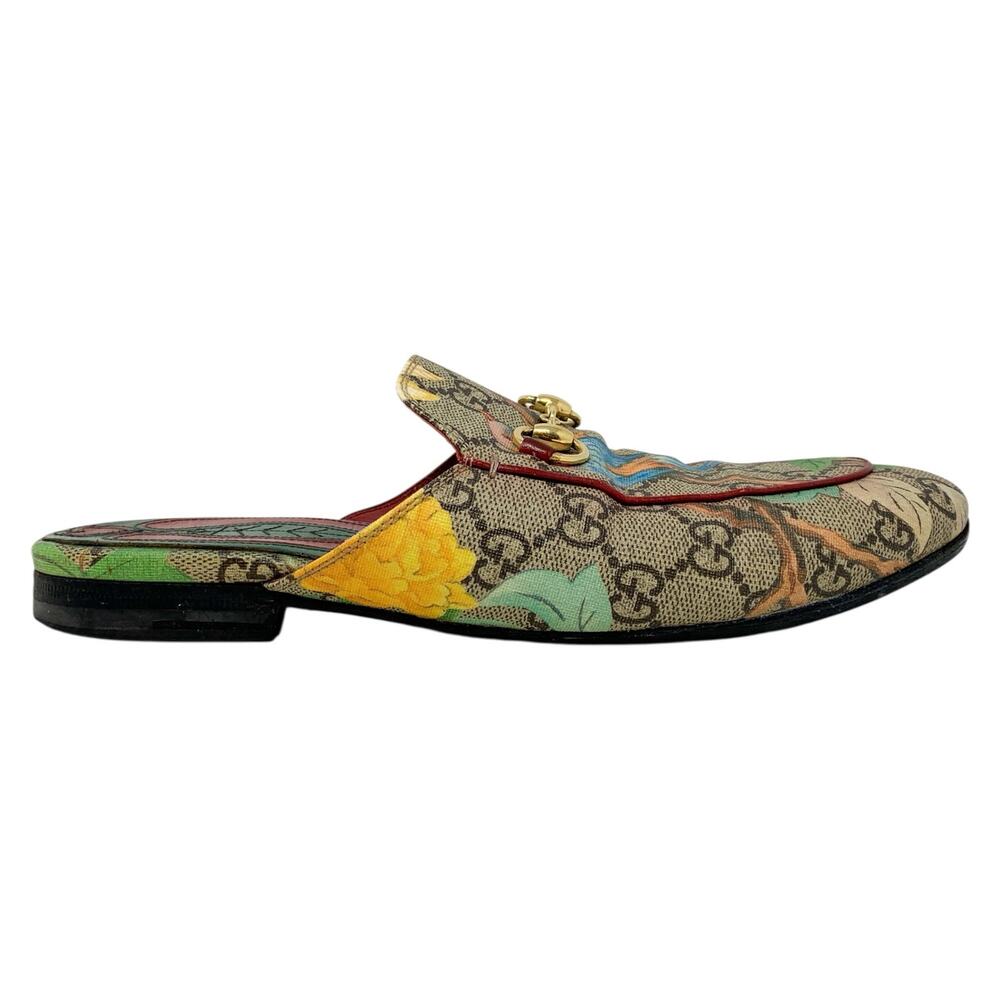 Gucci Princetown Horsebit Tian Print GG Monogram Logo Flats Slip On Mules EU 37 - Picture 5 of 10